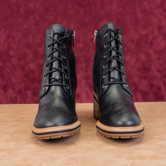 Timberland Women Sienna Black Leather Zip Lace Lug Combat Ankle Boots sz 9.5 - Picture 3 of 8